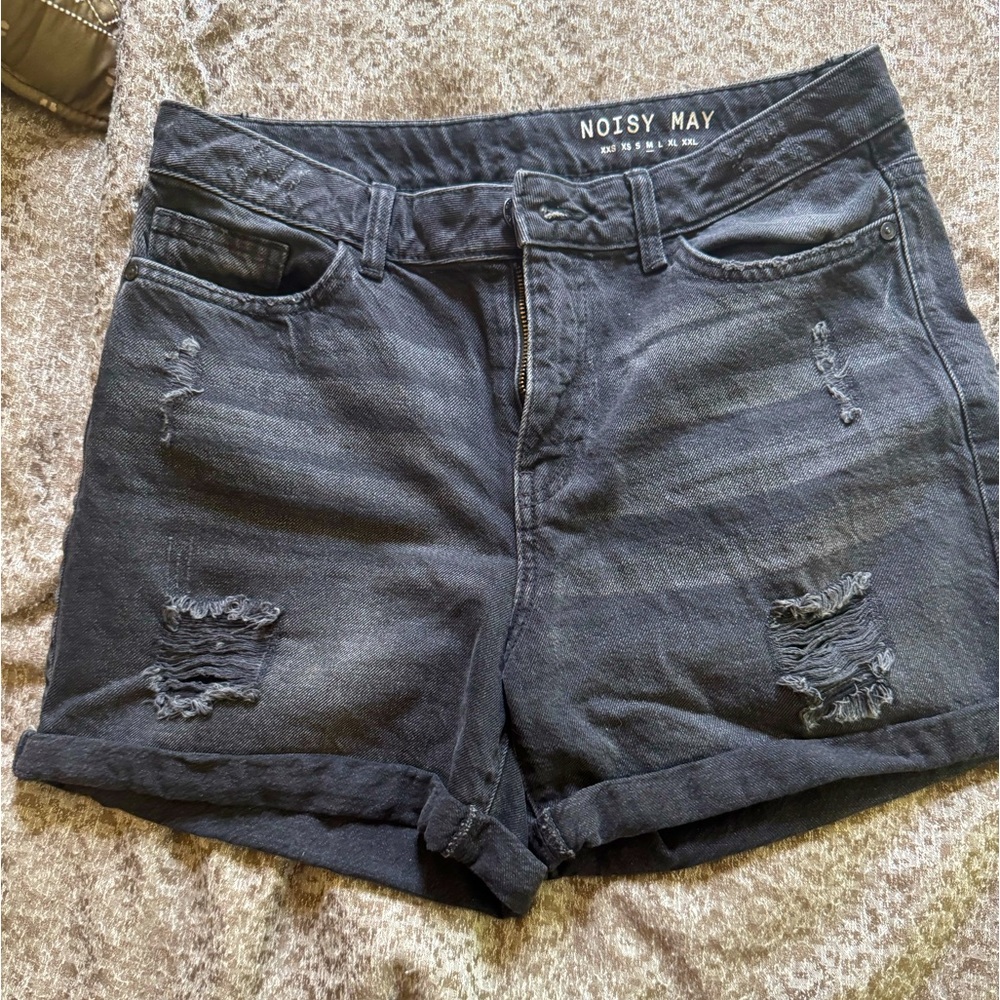 Noisy May High-waisted Black Denim Shorts